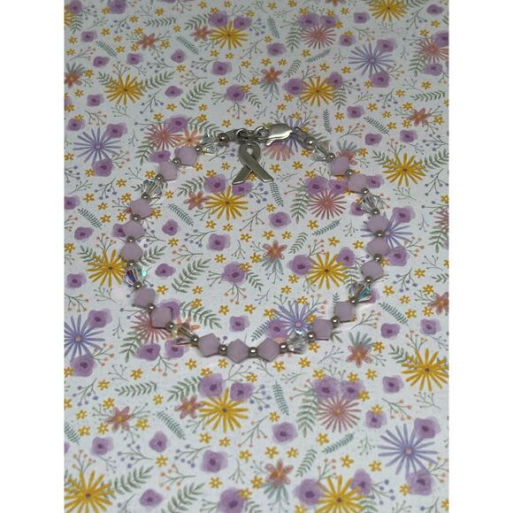 Alabaster Pink Breast Cancer - Handcrafted Austrian Crystal Beads Bracelet - Picture 3 of 7